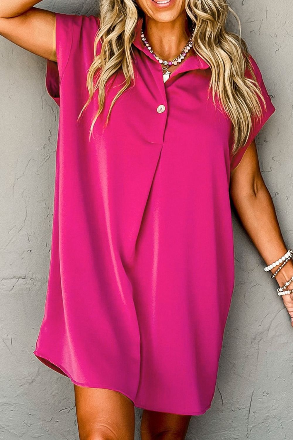 Trendsi Clothing Hot Pink / S Mini Shirt Dress with Buttoned Collar Women's Casual Style