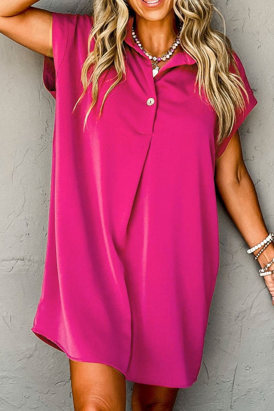 Trendsi Clothing Hot Pink / S Mini Shirt Dress with Buttoned Collar Women's Casual Style