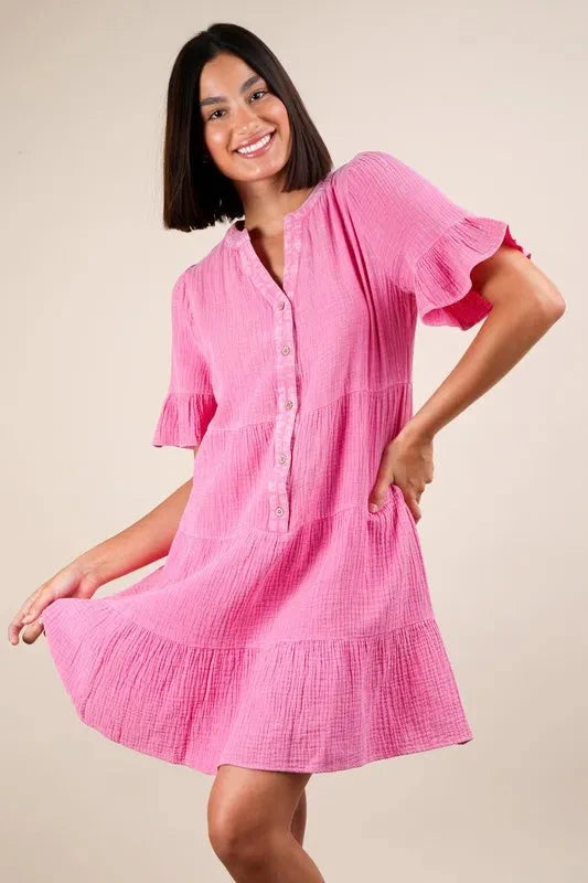Trendsi Clothing Pink / 1XL VERY J Plus Size Mineral Washed Woven Mini Dress