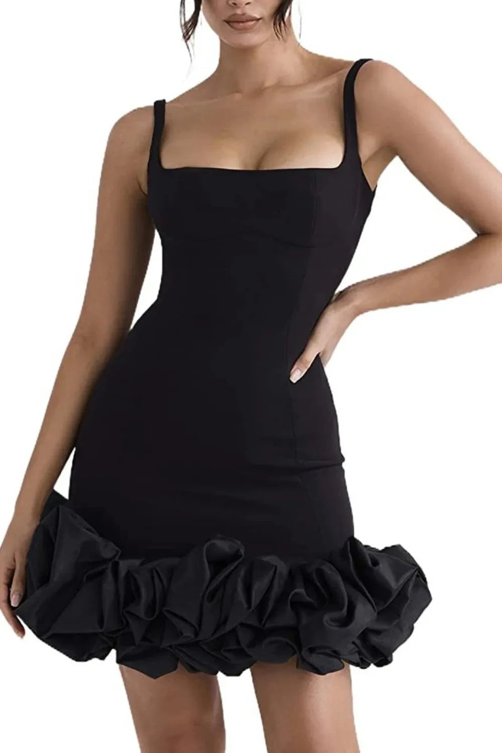 Trendsi Clothing Ruched Square Neck Sleeve Mini Dress