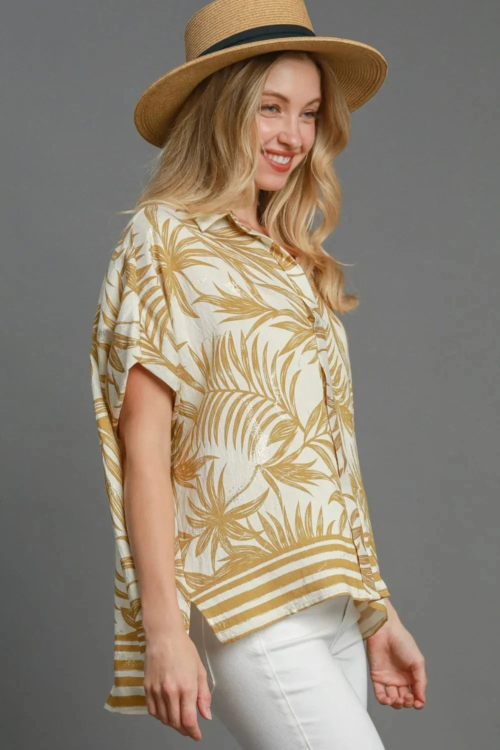 Trendsi Clothing Tropical Print Button Down Shirt Plus Size
