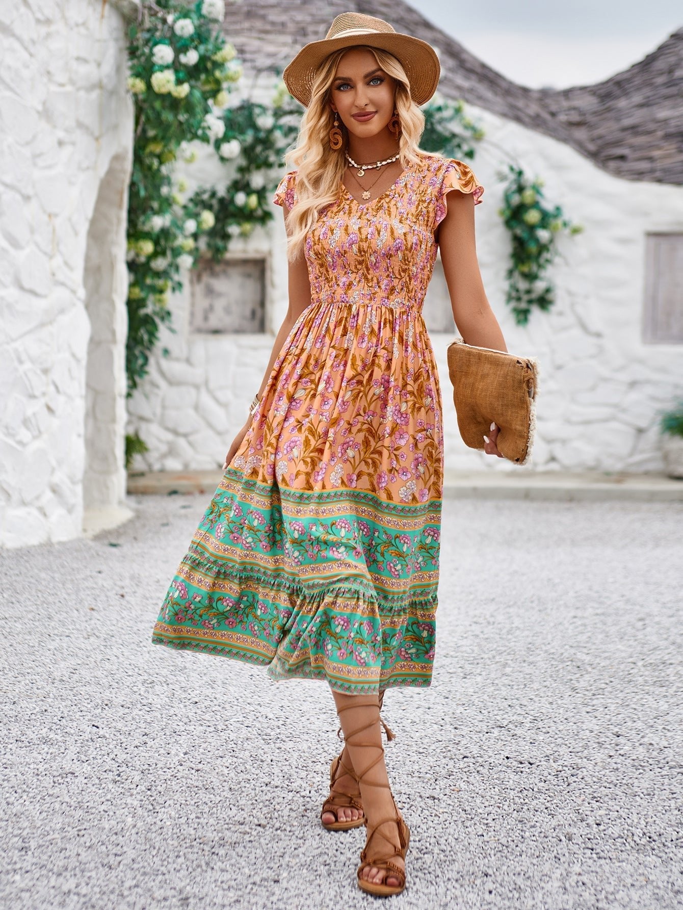 Women’s Casual Ruffle Sleeveless Bohemian Beach Dress LE Fragrance