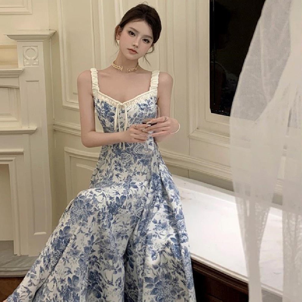 Women’s Retro Floral Strap Dress Vintage Style, Sleeveless Summer Fashion LE Fragrance
