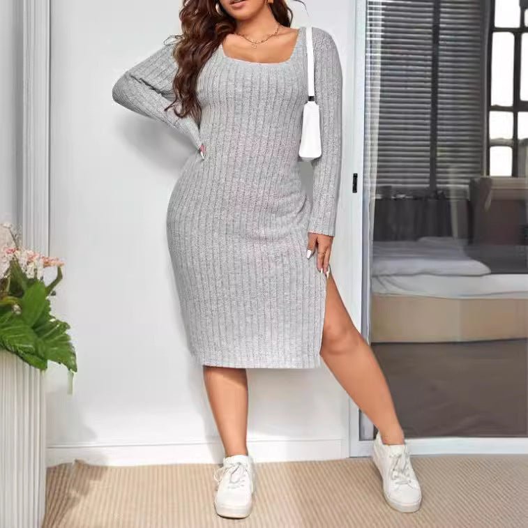 Women's Slim Fit Knitted Midi Dress Long Sleeve LE Fragrance
