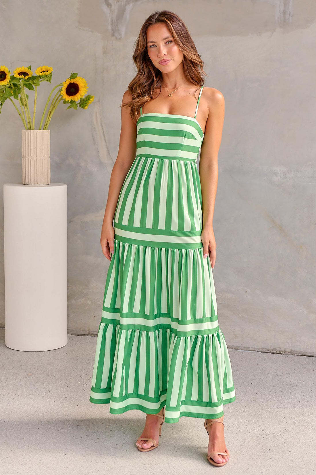 Women's Striped Summer Maxi Dress – Sleeveless Suspender Style with Pockets LE Fragrance