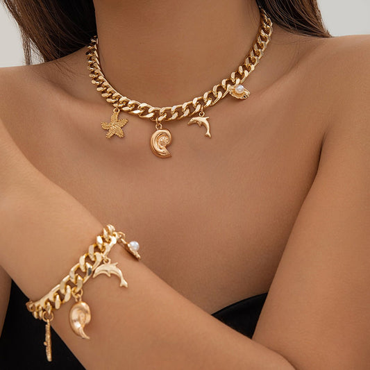 Women's Vintage Tassel Necklace & Bracelet Set – Trendy Grunge Chain Jewelry for Fashion Lovers LE Fragrance